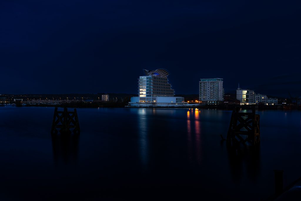 a night-time view across cardiff bay