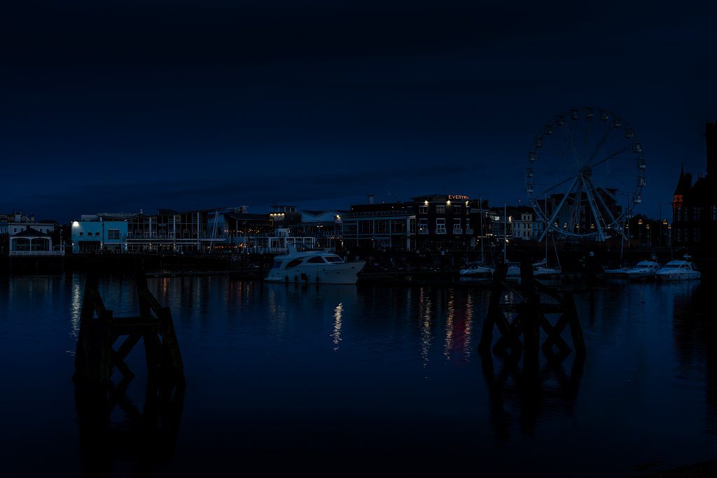 boats moored for the night at cardiff bay