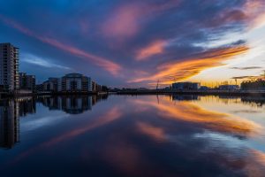 sunrise over cardiff bay