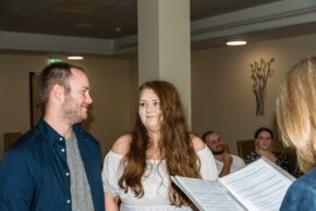 Martha & Andrew Exchange a Look Whilst Taking Their Wedding Vows